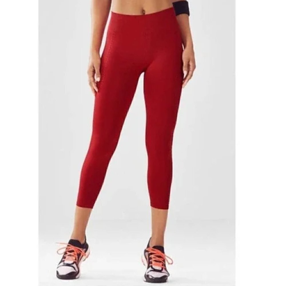 Fabletics Women's Define High-Rise‎ Crop Leggings Red Marled Pull On Capri